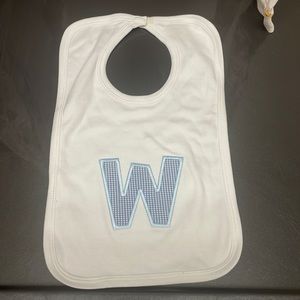 Brand New white bib with blue W Monogram